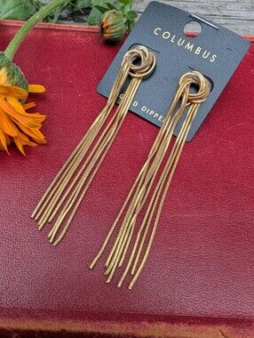 Gold Long Tassel Knot Drop Earrings
